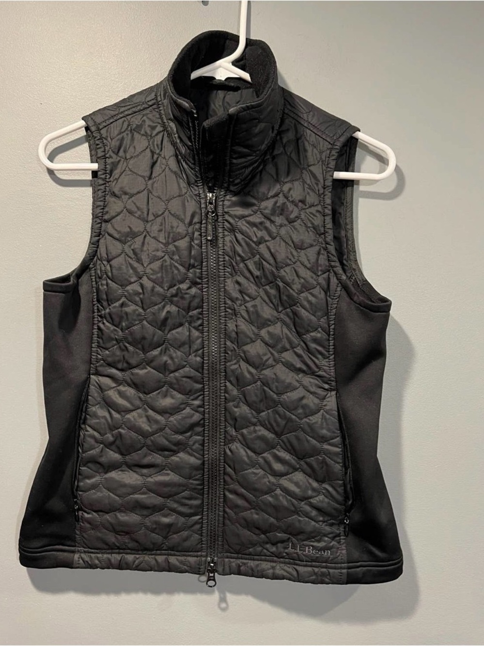 * LL Bean Womens Sherpa Fleece Lined Quilted Black Vest